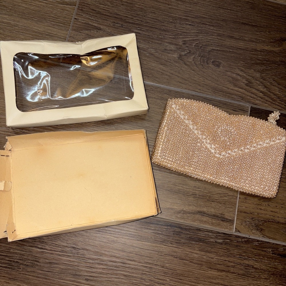 Vintage 50s Japan LA REGALE Pearl Beaded Zippered Clutch Purse Bag Antique